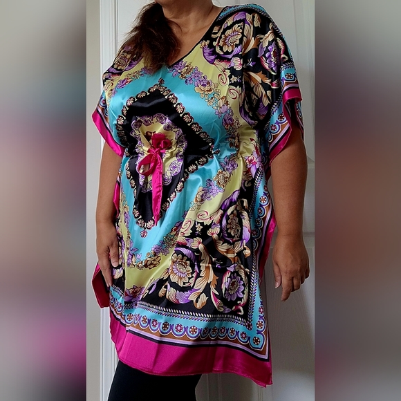 Christel Swedish Design Women's Luxe 100% Silk Tunic Dress One Size Paisley - Picture 11 of 16